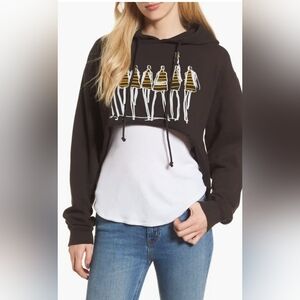 Donald Robertson Striped High/Low Chic Black and White Graphic Hoodie